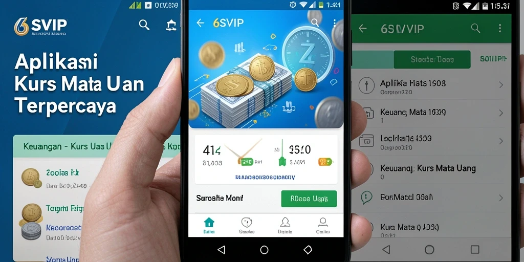 Tampilan antarmuka utama aplikasi 6SVIP yang menunjukkan kurs mata uang.