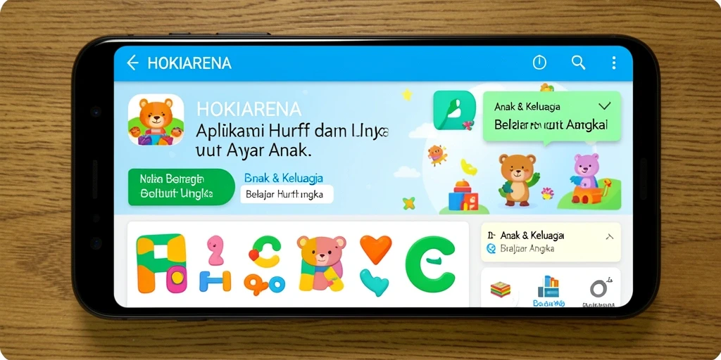 Screenshot HOKIARENA menampilkan Antarmuka belajar huruf dan angka yang interaktif.