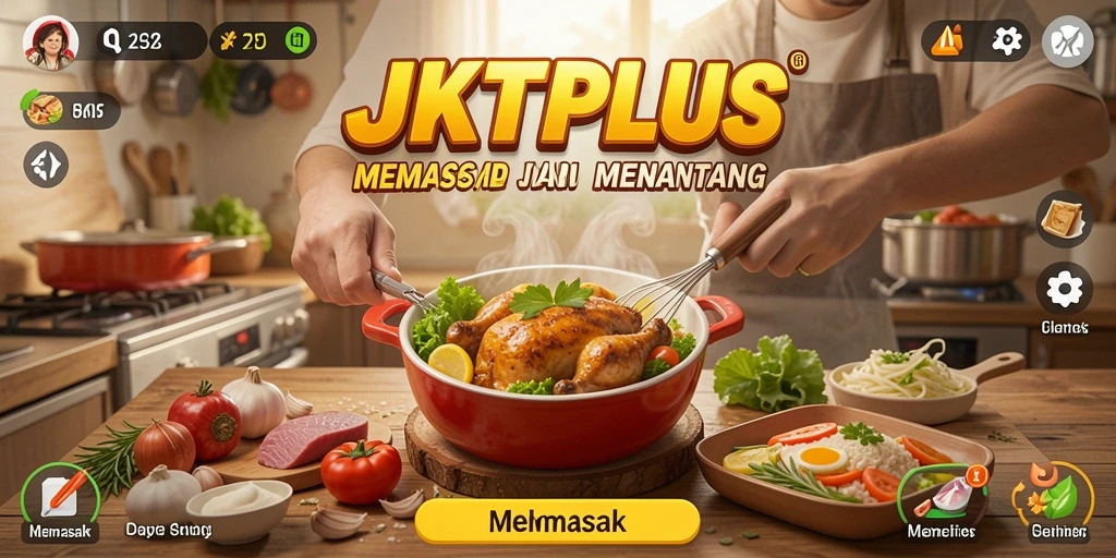 Screenshot antarmuka JKTPLUS menunjukkan gameplay Memasak yang menantang.