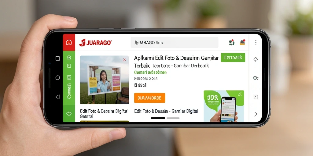 Antarmuka JUARAGO menampilkan alat edit gambar yang intuitif dan beragam efek kreatif.